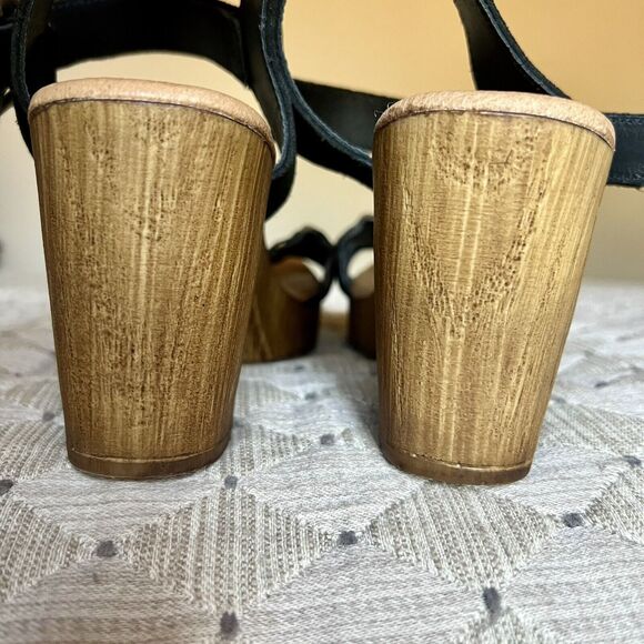 Eric Michael Rachel Black & Metallic Silver Sandals & Faux Wood Size EU 37 US 7 - Picture 11 of 16